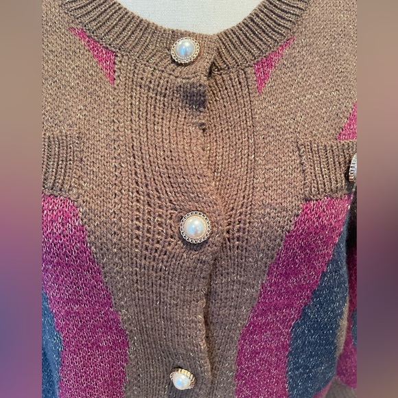SHEIN Cardigan Size Large Pretty Button Detail Brien Pink Blue Pattern Shimmer - Picture 10 of 11